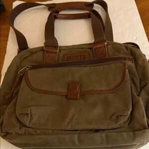 Duluth Trading Co Olive Canvas Laptop Bag with Brown Leather Trim